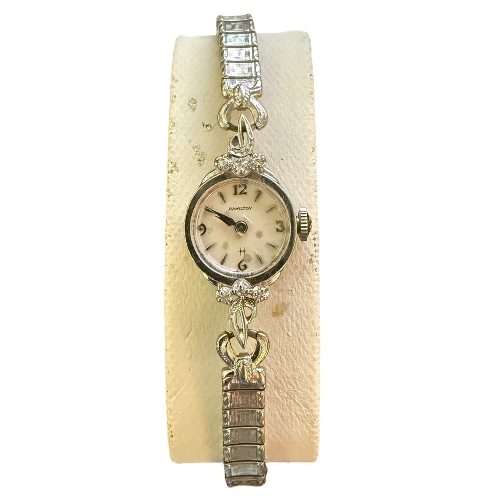 Hamilton Vintage 14K White Gold Diamond Ladies Watch - Working